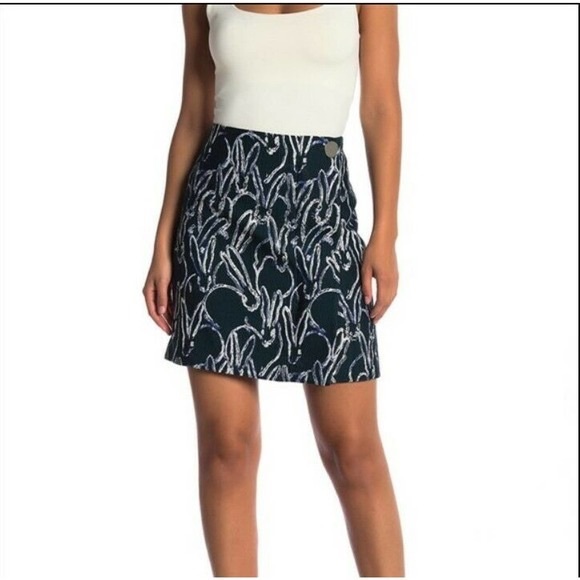 Jason Wu Grey Forest Green Embroidered Faux Wrap Wool Blend Skirt - Picture 8 of 8